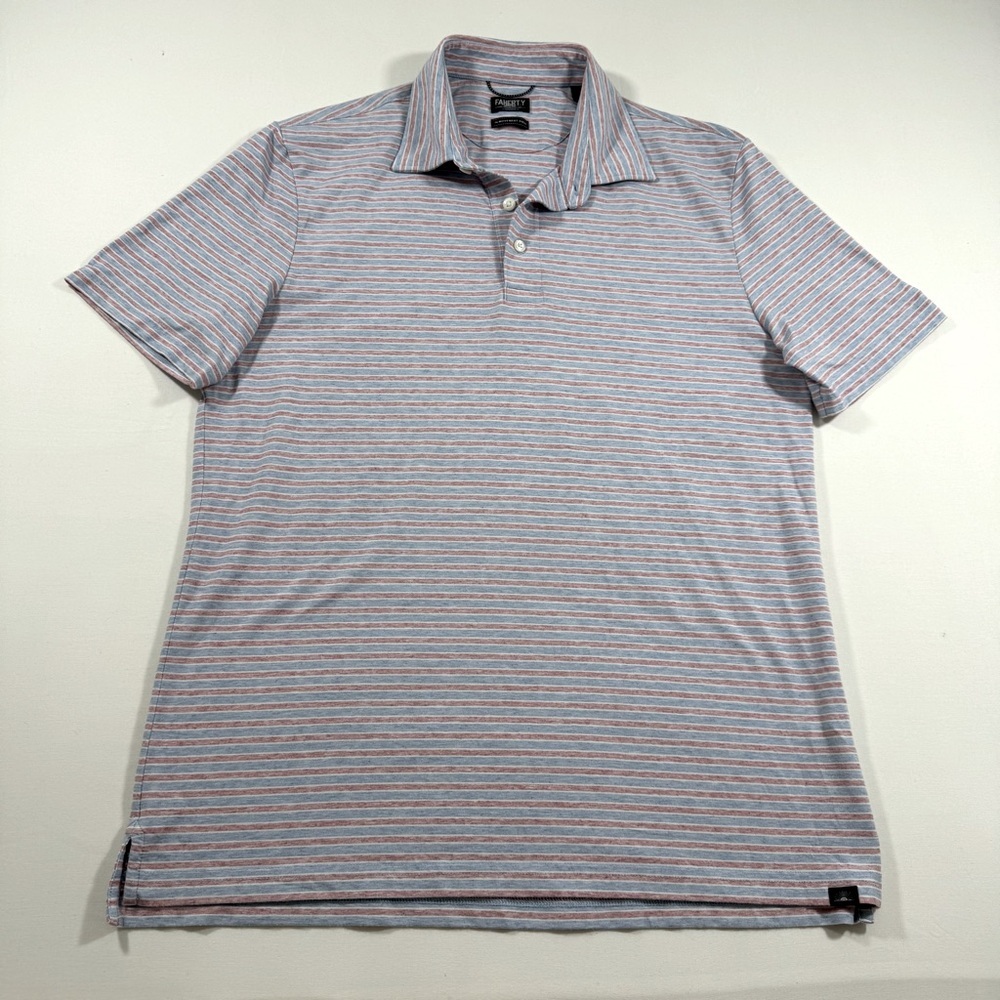 Faherty Movement Polo Shirt M Red Blue Striped Pima Cotton Golf Preppy Casual